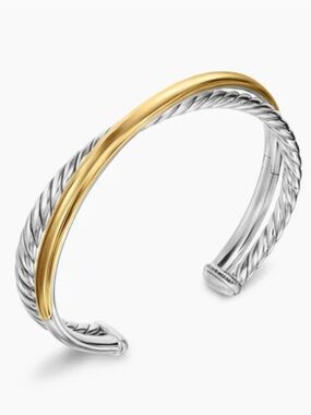 David Yurman 14K Sterling Silver Crossover Two Row Cuff Bracelet